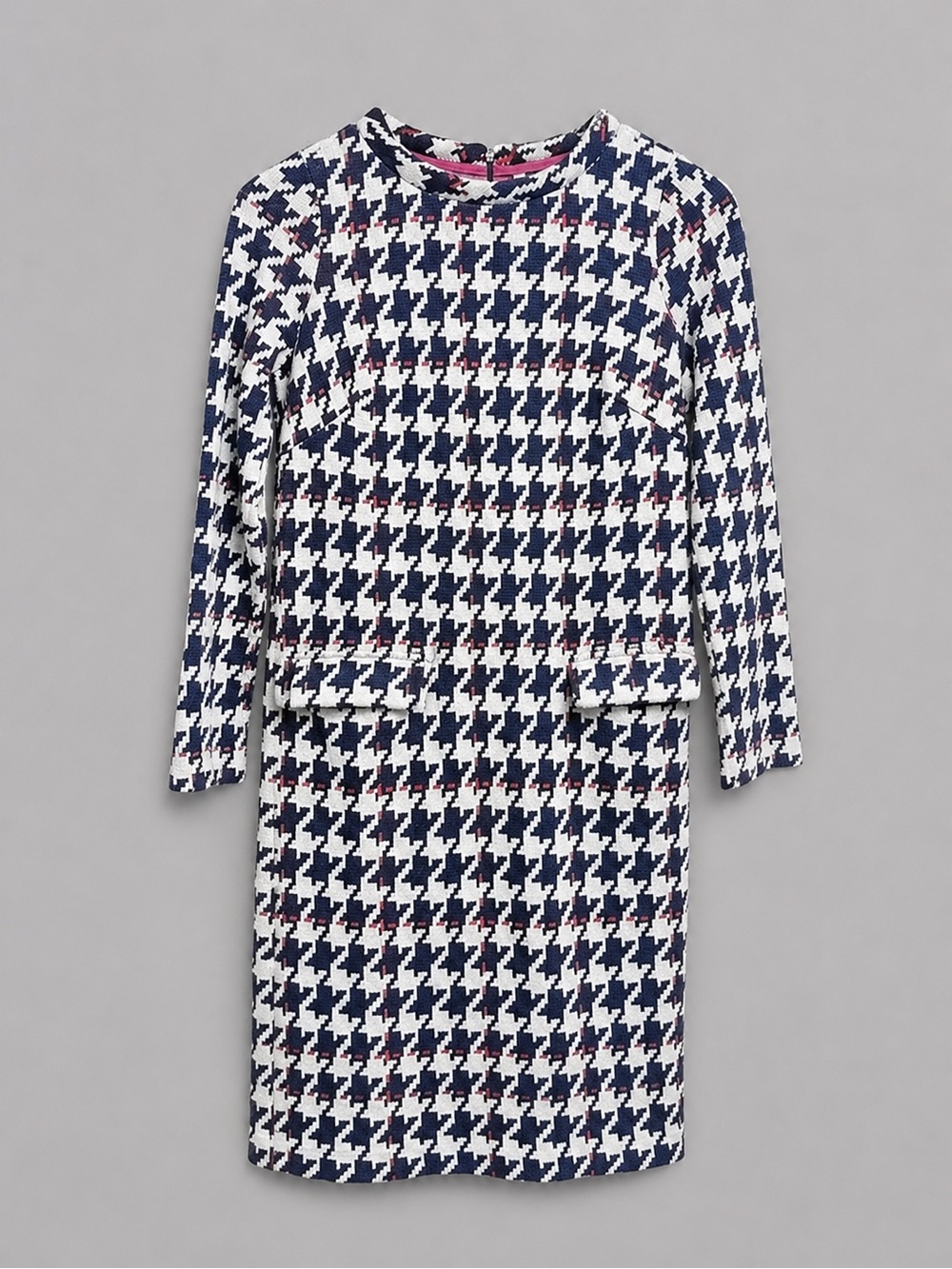 Boden Houndstooth Sheath Dress Size 4 Navy Ivory Red Hidden Zip Lined - Picture 3 of 10